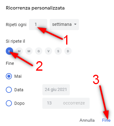 Calendario Editoriale: come iniziare partendo da zero! - ricorrenza personalizzata