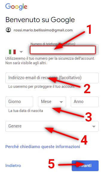 Come creare un Email? - crea email con gmail cellulare step 5