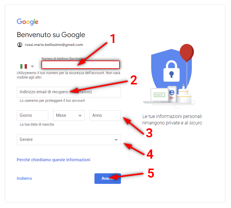Come creare un Email? - come creare email con gmail - step 5