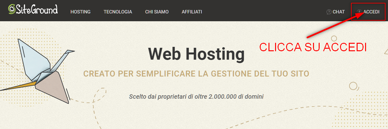 Come creare un sito web - clicca accedi