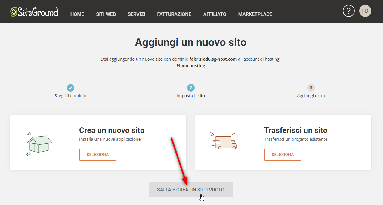 Come creare un sito web - crea nuovo sito vuoto