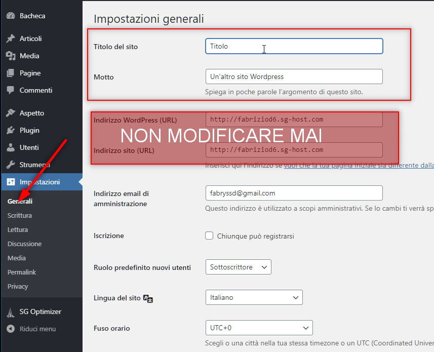 Come creare un sito web - impostazioni generali WordPress