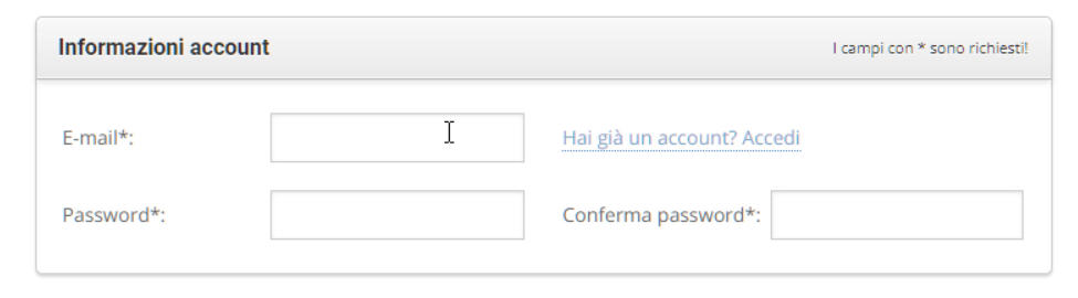 Come creare un sito web - informazioni account