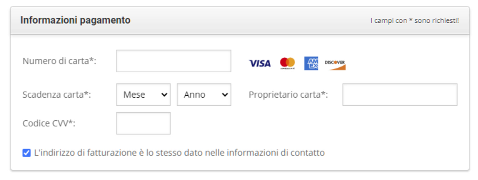 Come creare un sito web - informazioni pagamento