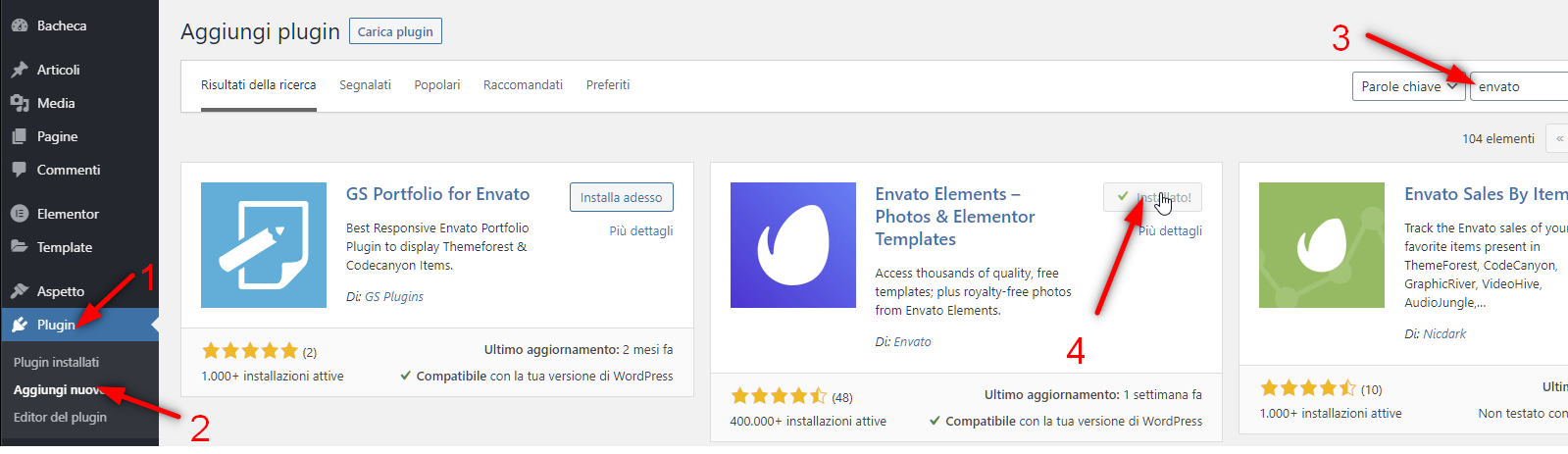 Come creare un sito web - installazione envato elements