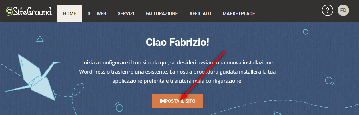 Come creare un sito web - imposta sito
