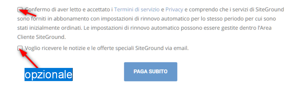 Come creare un sito web - pagamento