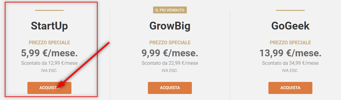 Come creare un sito web - scelta del pacchetto