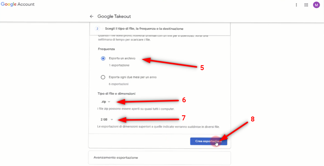 Come eliminare un Account Google definitivamente - google takeout crea esportazione