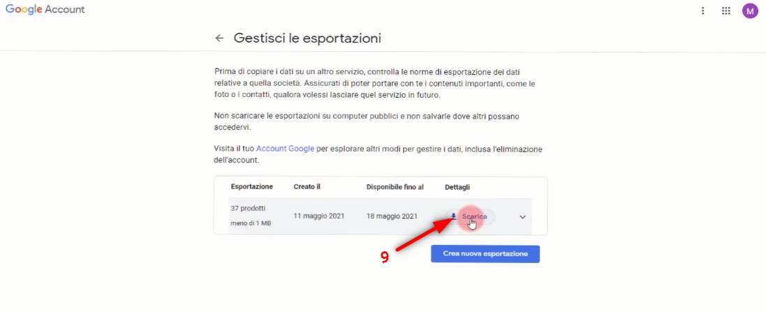 Come eliminare un Account Google definitivamente - Gestisci le esportazioni