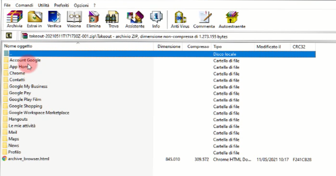 Come eliminare un Account Google definitivamente - Apertura file Backup