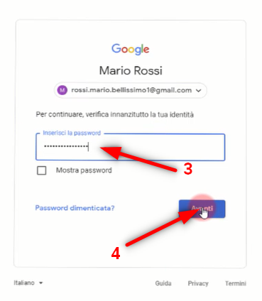 Come eliminare un Account Google definitivamente - inserisci password account Google