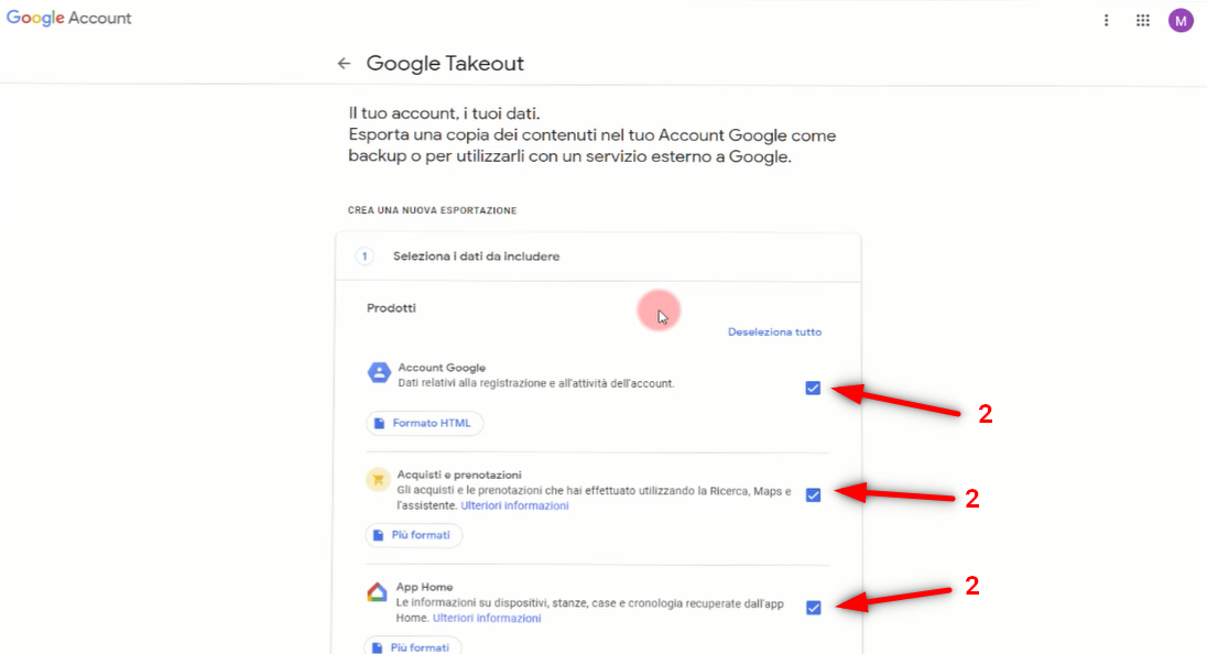 Come eliminare un Account Google definitivamente - spunta tutte le app da salvare su Google takeout