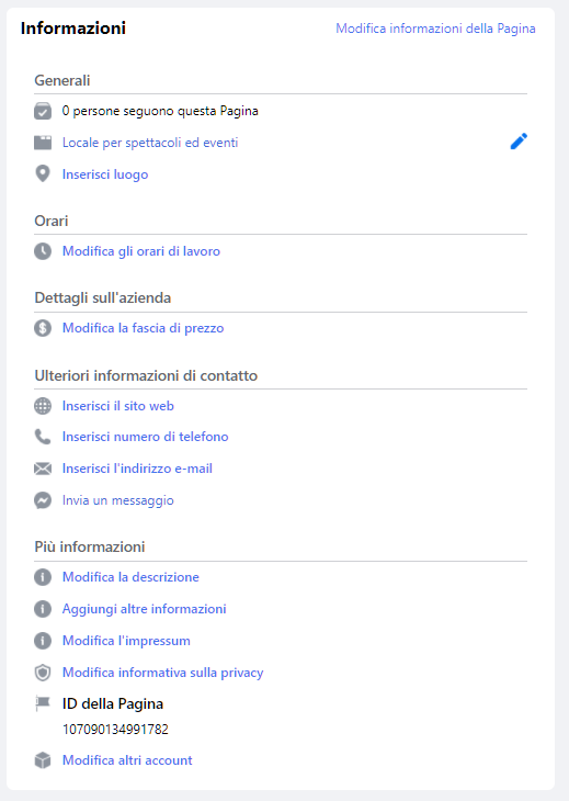 Creare una pagina Facebook aziendale - aggiungi informazioni pagina