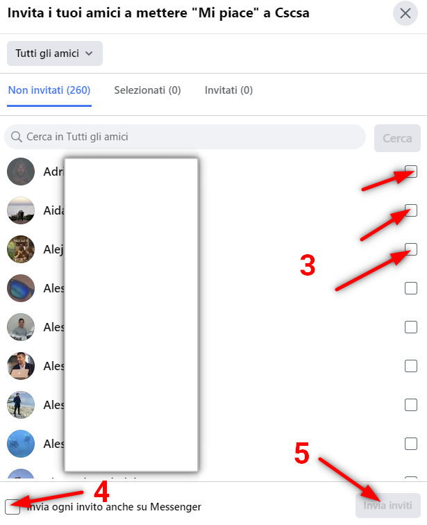 Creare una pagina Facebook aziendale - seleziona amici