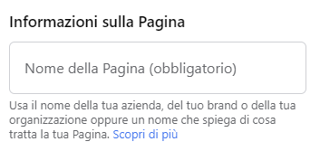 Creare una pagina Facebook aziendale - inserisci il nome della pagina