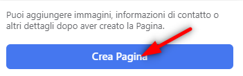 Creare una pagina Facebook aziendale - clicca crea la pagina