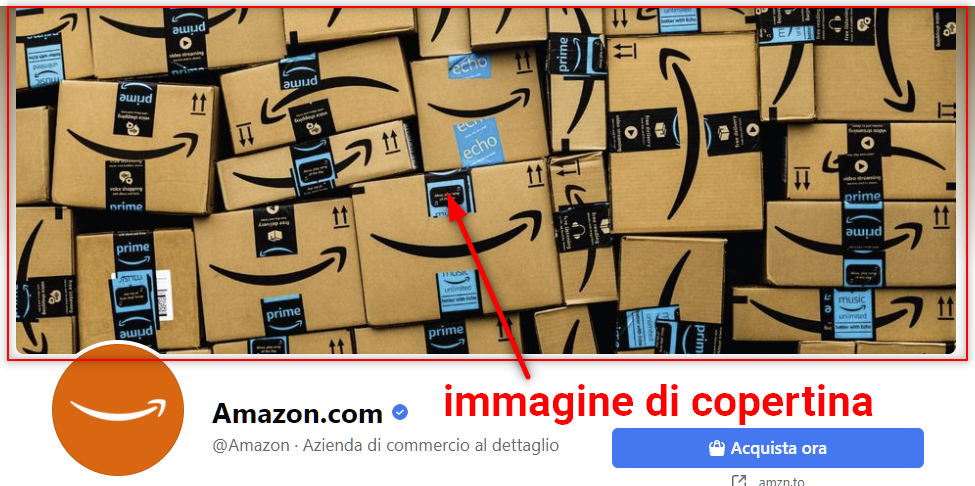 Creare una pagina Facebook aziendale - esempio immagine di copertina di Amazon