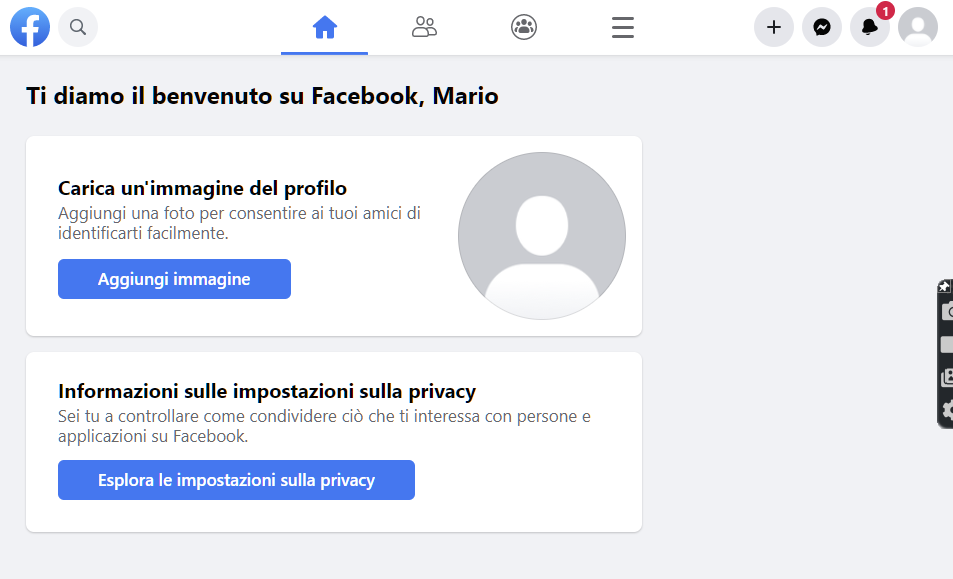 Iscrizione a Facebook: come fare un nuovo account - iscrizione a Facebook: complimenti, sei su Facebook