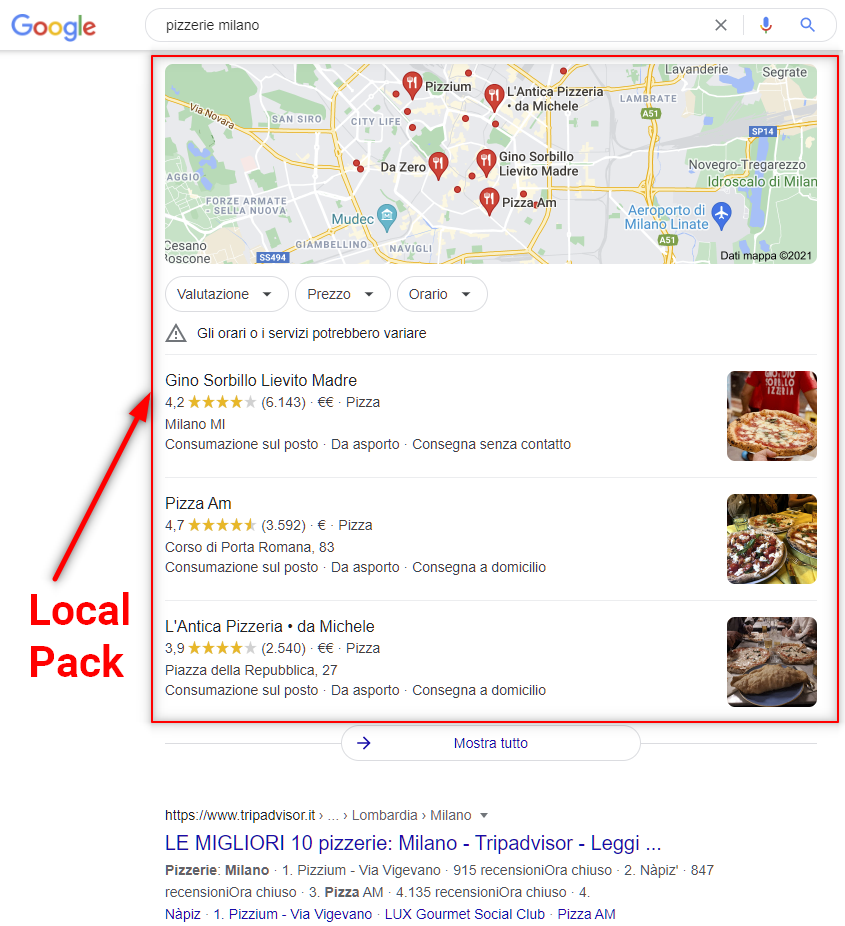 Local SEO: L’ottimizzazione per le Aziende locali - cos'è il local pack