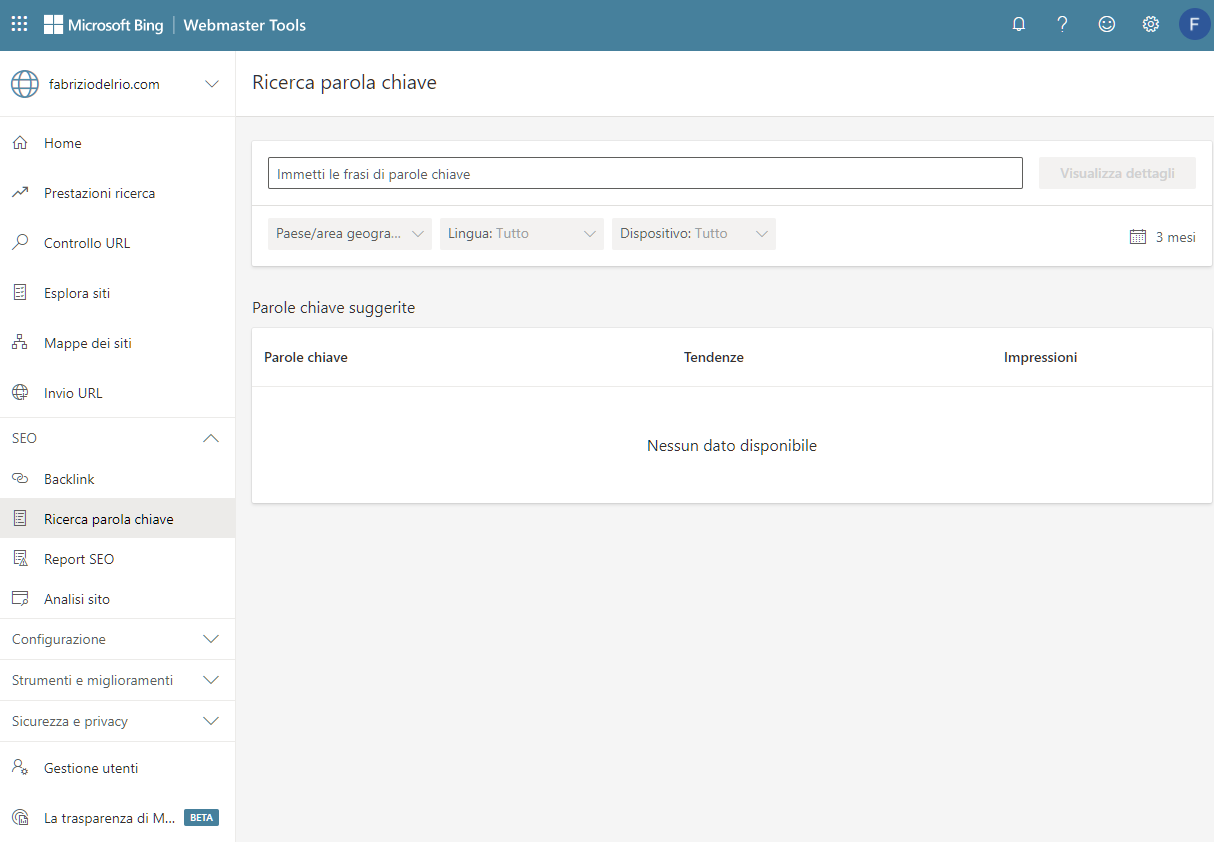 Parole Chiave: cosa sono e come trovarle in 7 step! - trova parole chiave con Bing Webmaster Tools