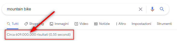 SEO Significato e perché dovresti conoscerla - numero di risultati per la ricerca